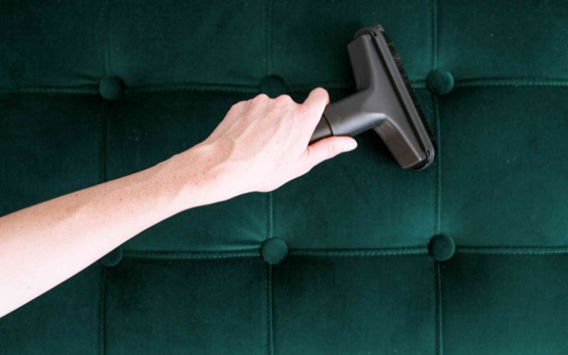 Velvet Upholstery cleaning with vaccume