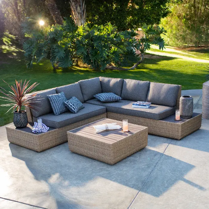 Patio wicker furniture set with waterproof cushions