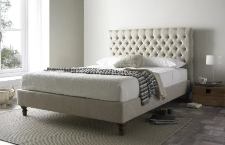 Linen bed upholstery