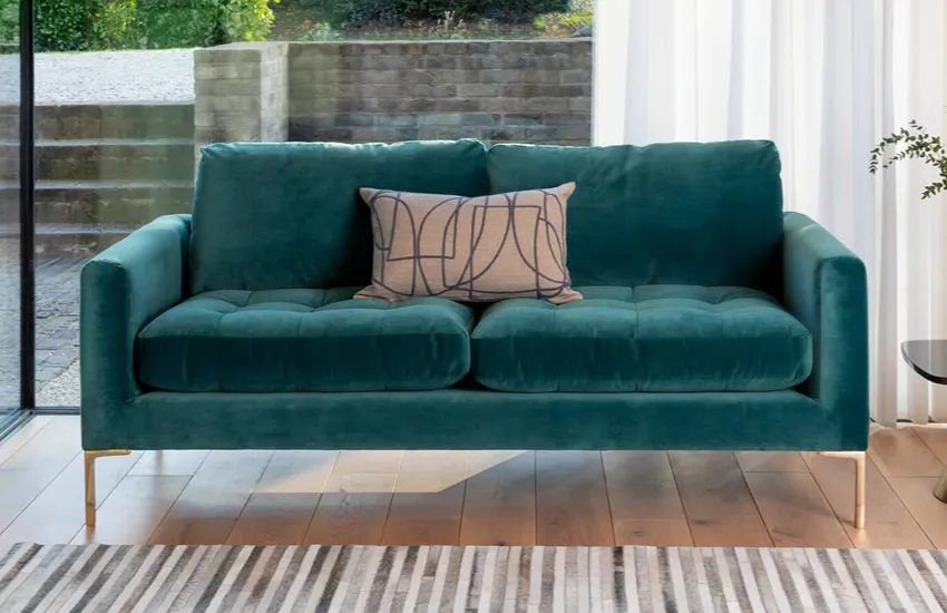 Velvet fabric upholstered sofa green