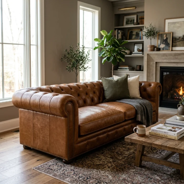 Luxury leather sofa upholstery