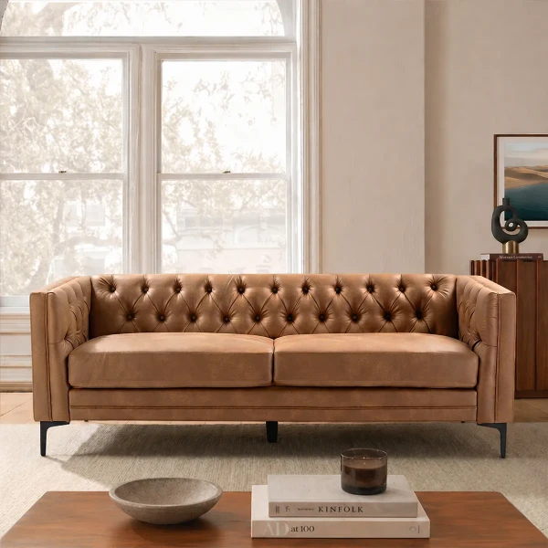 Modern Tufted Leather Sofa Upholstery