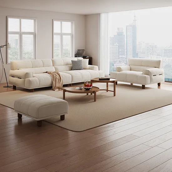 Living Room With White color upholstery fabric